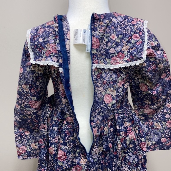 Jessica McClintock Gunne Sax navy floral lace collar double bow dress size 5 - Picture 5 of 10
